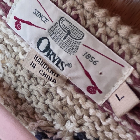 Orvis Vintage Hand Knit Vest Cardigan Multicolor Floral Sz Large - Picture 3 of 5